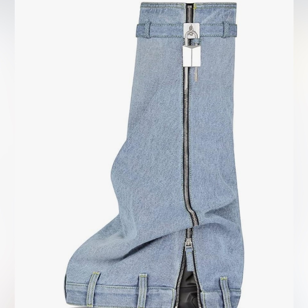 MissHeel Padlock Fold Over Platform Denim Boots